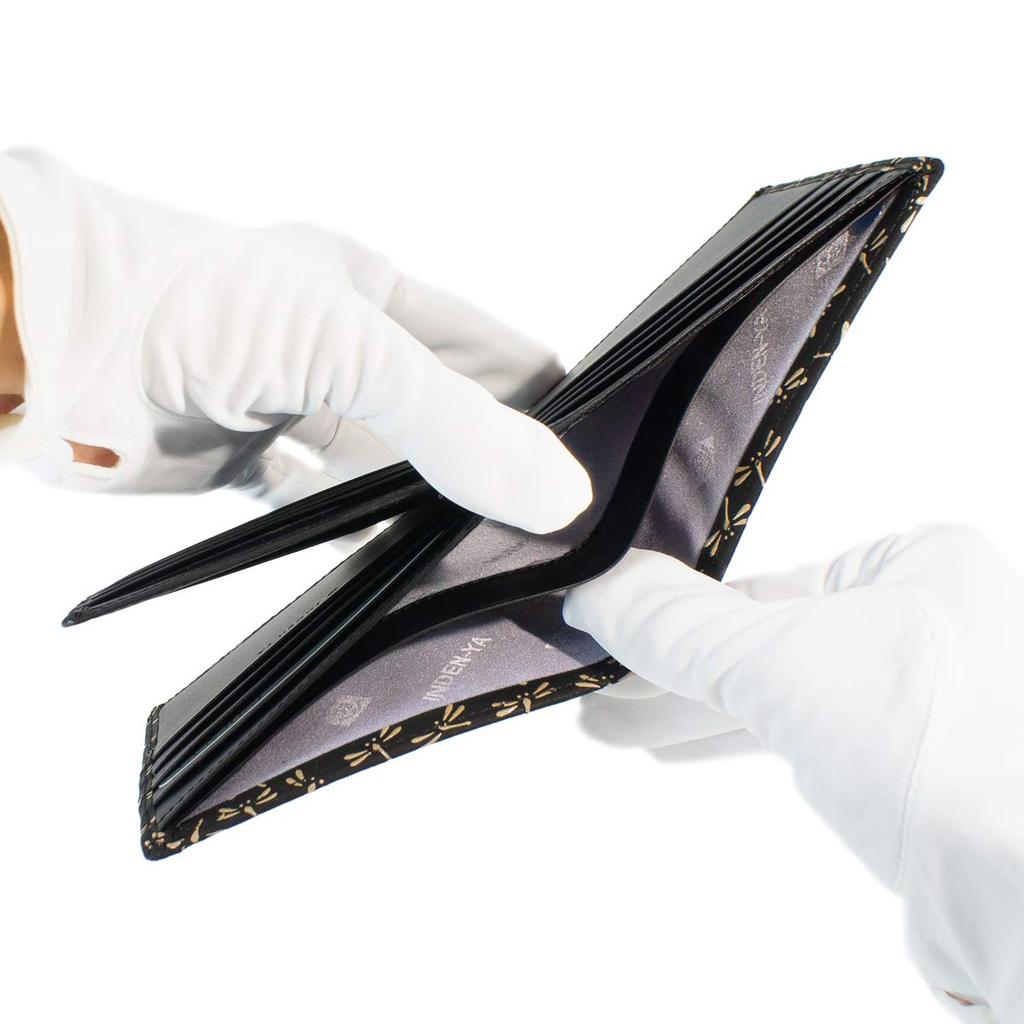 Отделение для купюр Inden без монет, черный фон x белый узор в виде стрекозы [Indenya] складной кошелек, F, кошелек, замша, лак, 2009-11-008