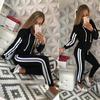 Fashion Women Casual Stripe Hooded Long Sleeve Pullove Sport Tops+Long Pants Set