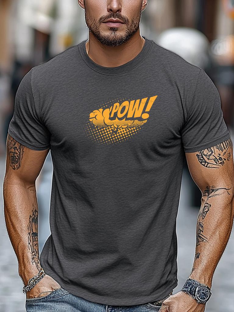 Mens Graphic Tee POW Comic Art Print Short Sleeve Round Neck Breathable Soft Oversized Vibrant Streetwear Daily Tee