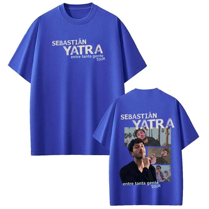 Хлопковые Повседневные Футболки Певец SEBASTIAN YATRA Entre Tanta Gente Тур 2026 Футболка с Принтом Унисекс Женские Винтажные Футболки Уличная Одежда