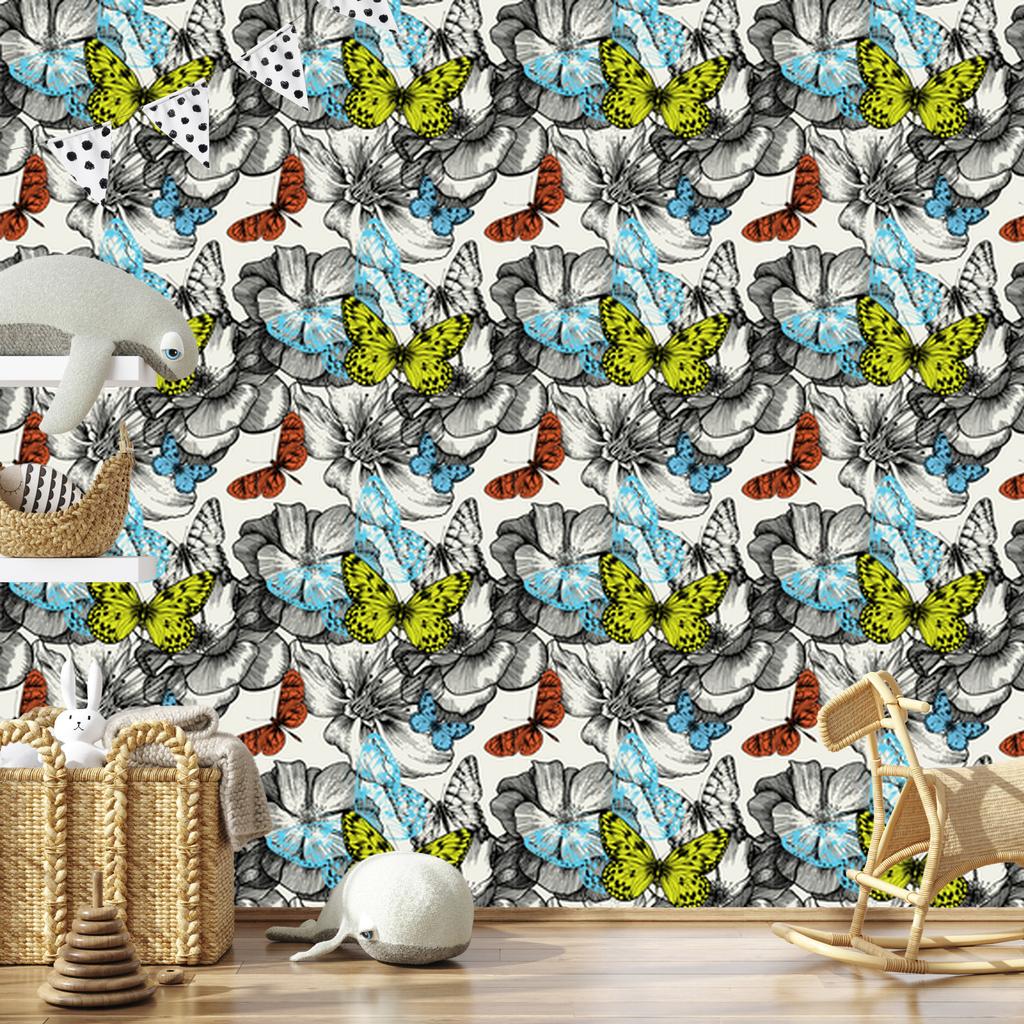 Butterflies among flowers wallpaper for living room and bedroom 50x1000