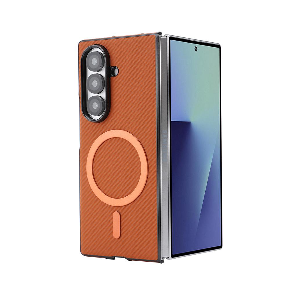 Ударопрочный Ультратонкий Кожаный Чехол из Углеродного Волокна Для Samsung Galaxy Z Fold 7 6 5 4 3 Ретро Бизнес Магнитный Для Magsafe Чехол