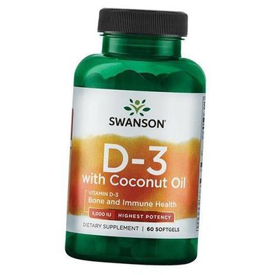 Витамин Д3 с Кокосовым маслом, Vitamin D3 5000 with Coconut Oil, 60гелкапс (36280046)