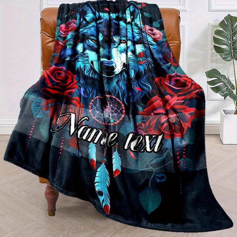 Wolf Red Rose Customize Your Name Blanket Warm Comfortable And Soft Blankets Are Suitable For Home Chairs Office Sofas Sofas Office Camping And Gifts