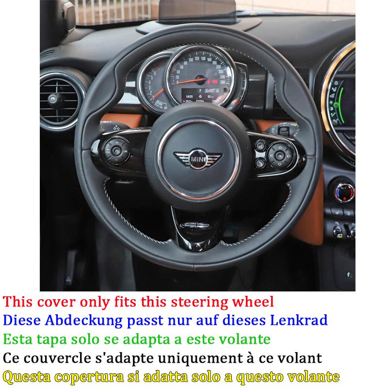 Full Black Leather Steering Wheel Cover For MINI JCW F56 Clubman Convertible Countryman 2014-