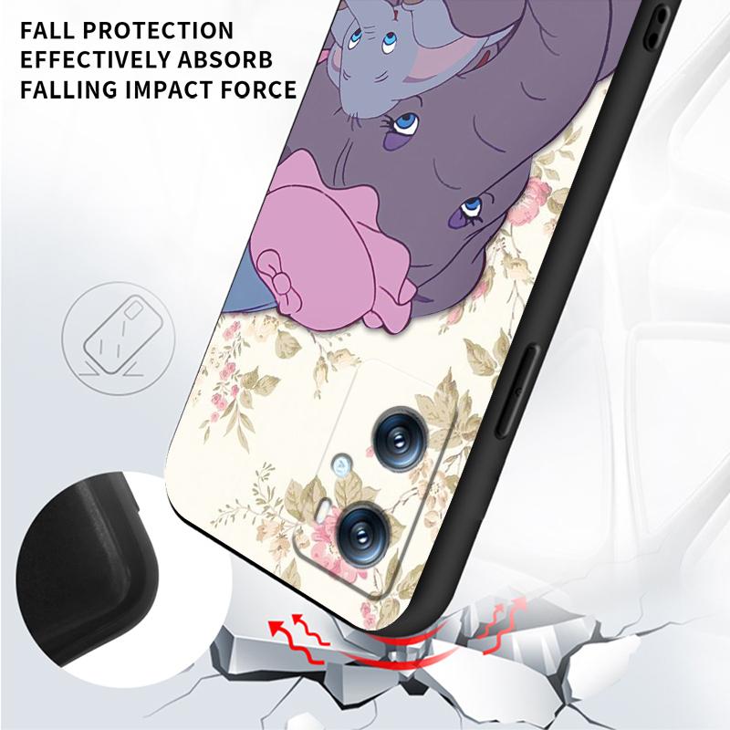 Милый мультфильм Дамбо для OPPO Find X6 X5 X3 A54S A5 A94 A16 A53S A57 A74 A72 A98 A78 A96 A9 5G черный мягкий чехол для телефона