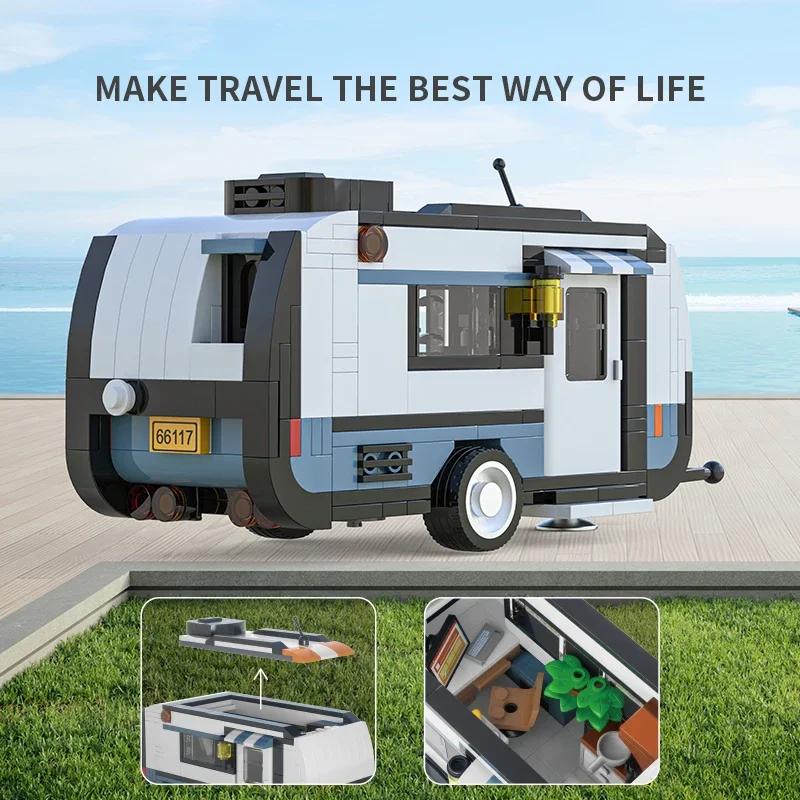 393Pcs Travel Rv Trailer Building Blocks Camping Vehicle Model Assembly Bricks Toys Ornaments Children Birthday Halloween Gifts