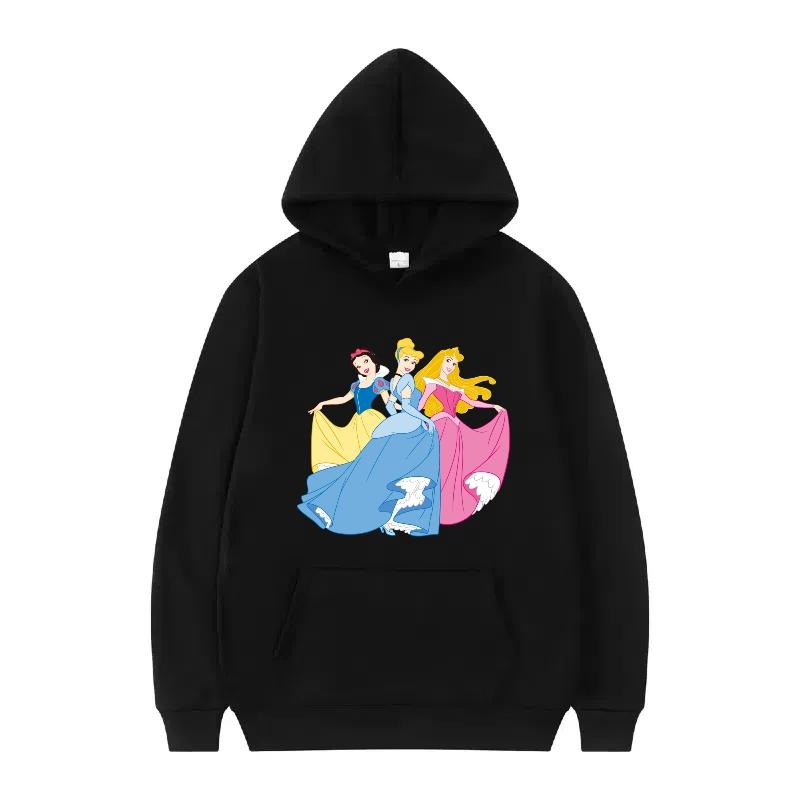 Disney Princess Pattern Woman Fashion Sporty Loose Black Spring Tops Clothes Pullovers Ladies Cheap Y2k Hoodies Men Sweatshirts