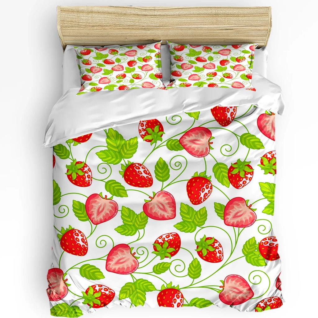 Summer Fruit Strawberry Leaf Repeat 3pcs Bedding Set For Bedroom Double Bed Home Textile Duvet Cover Quilt Cover Pillowcase