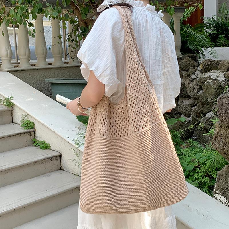 Дизайнерские вязаные сумки, вместительные сумки-тоуты для женщин, летние пляжные сумки, большие кошельки, повседневные ажурные тканые сумки через плечо