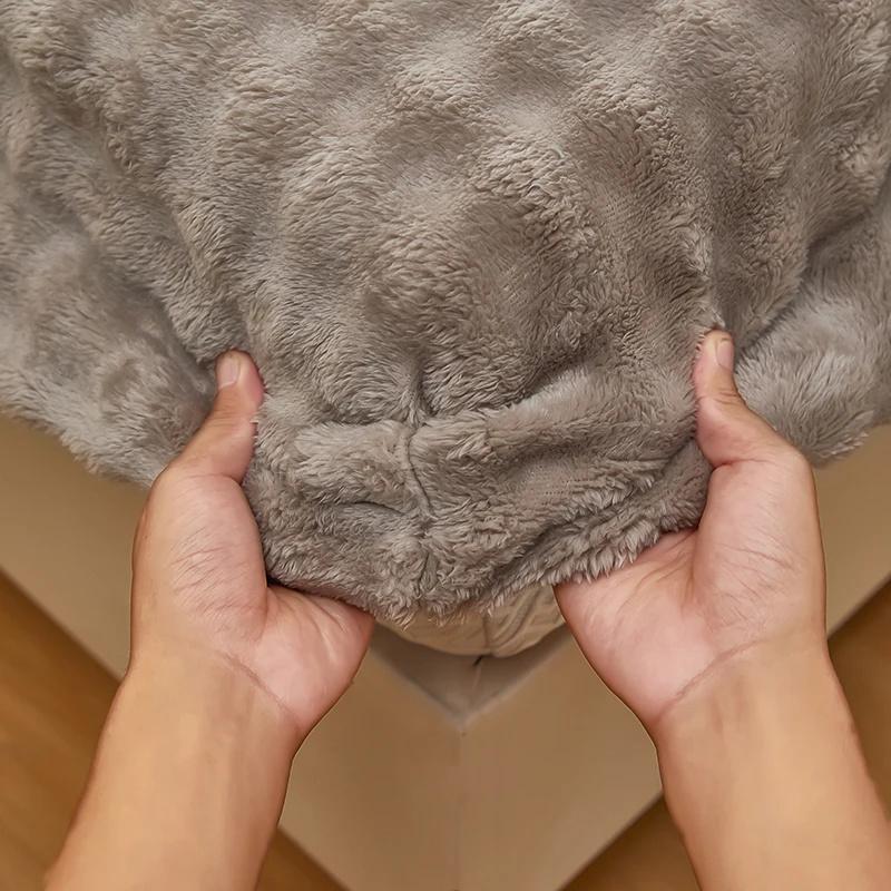 Зимняя постель, теплая простыня на резинке, постельное белье, чехол для матраса, утолщенная плюшевая эластичная простыня, зимнее коралловое флисовое роскошное покрывало для двуспальной кровати