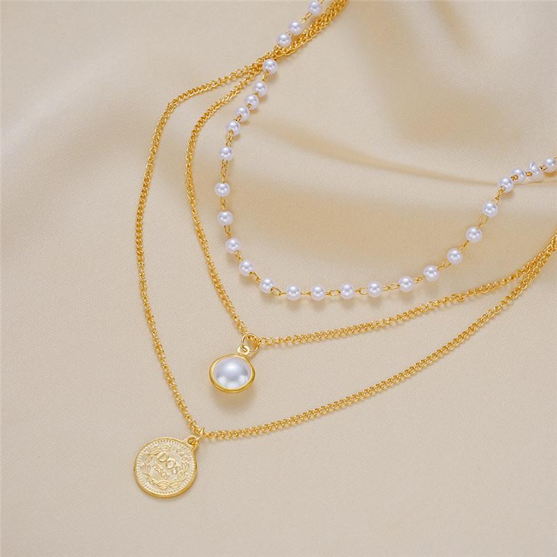 2025 Fashion Multi Layer Pearl Choker Necklace Cute 3 Layer Chain Coin Pendant Neckalce For Women Jewelry Girl Gift