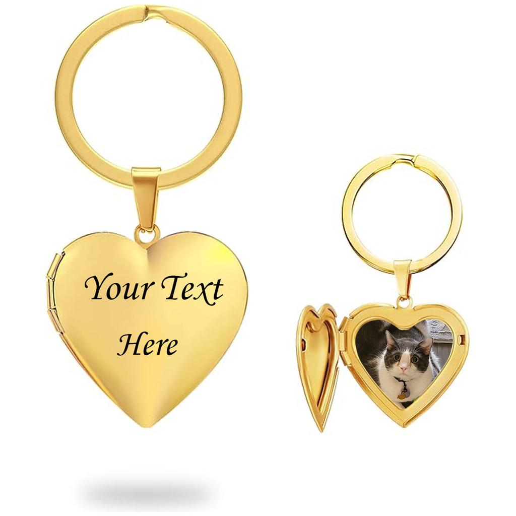 Customization - Carving Stainless Steel Peach Heart Picture Box Pendant, Photo Love Keychain