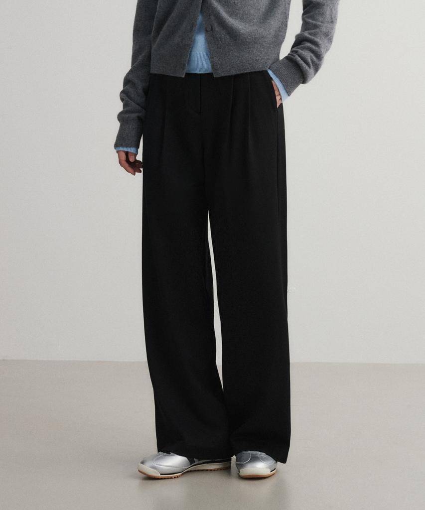 SUARE WOMEN Wool Double-Pleated Semi-Wide Slacks Black