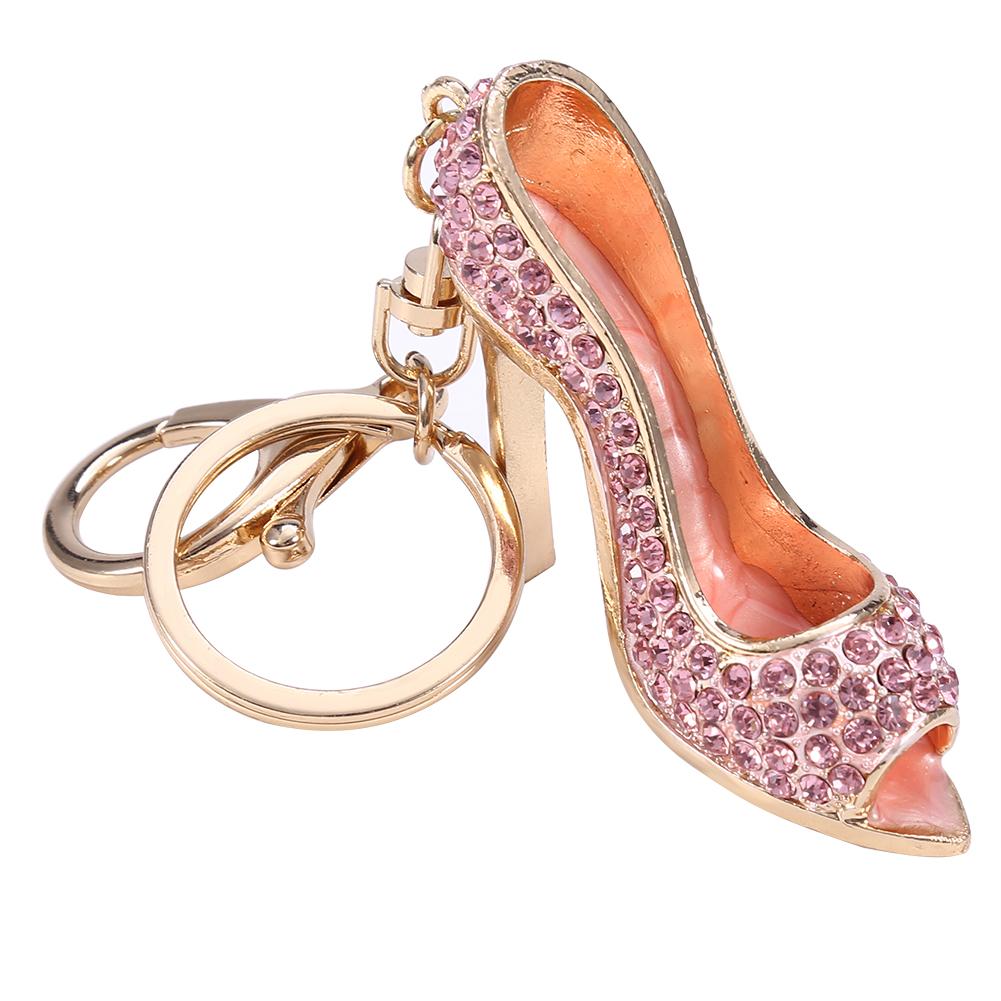 Брелок-держатель для ключей, креативный брелок из сплава со стразами на высоком каблуке, розовый