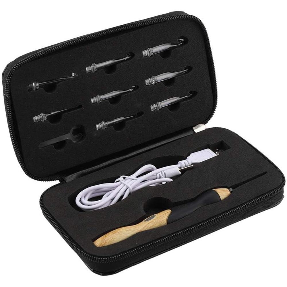 Glow Crochet Hook Set, 9 Sizes with Case, LED Crochet Hooks Rechargeable via USB, with Replaceable Hook Heads 2.5mm to 6.5mm (Natural Color)