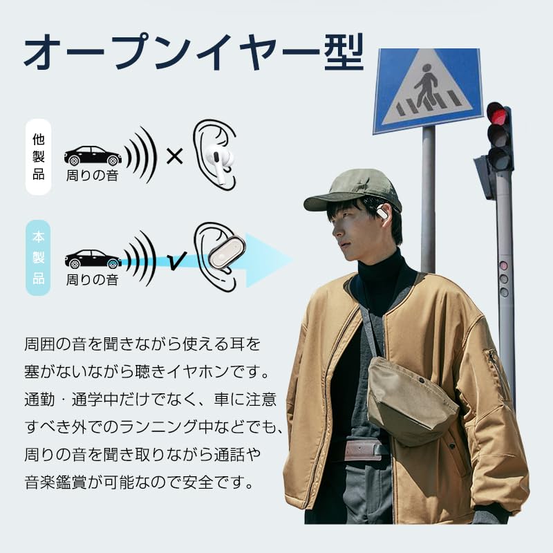 Bluetooth5.4 wireless earphones [New in 2025] air conduction earphones ear hook type don't cover your ears ENC noise canceling automatic pairing