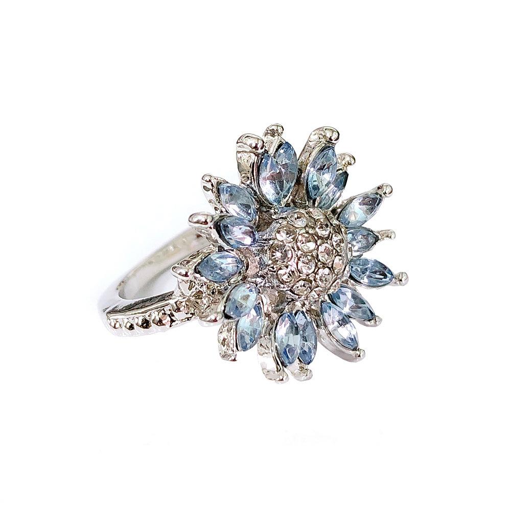 eBay Popular Inlaid Light Blue Zircon Sunflower Ring for Fashionable Women in Europe and America