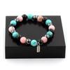 Stones and Minerals. Black Obsidian + Hematite + Pink Opal + Turquoise Beaded Bracelet 8 Made In France.
