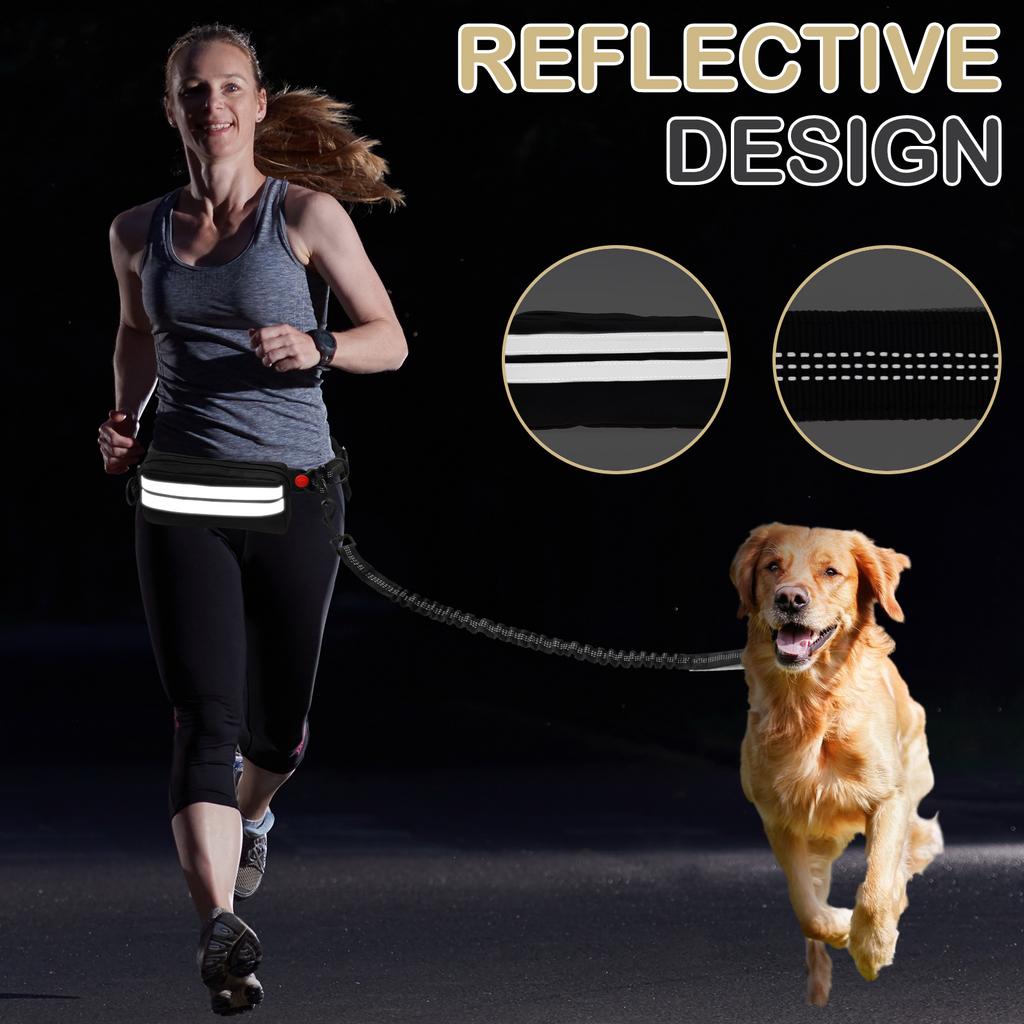 Hands Free Dog Leash Dog Running Waist Leash Nylon Pet Leash with Waist Bag and Padded Handle Retractable Elastic Belt for Walk