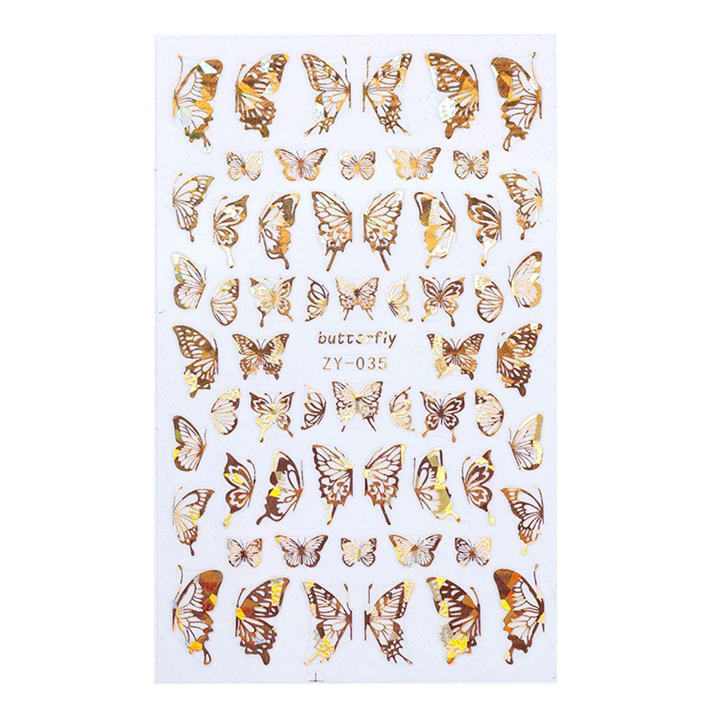 Hot Nail Decals Gold Silver DIY Nail Stickers 3D Butterfly Adhesive Holographic