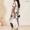 Women Plus Size Printed Round Neck Short Sleeve Longline Top Fitted Pants Two Piece Set