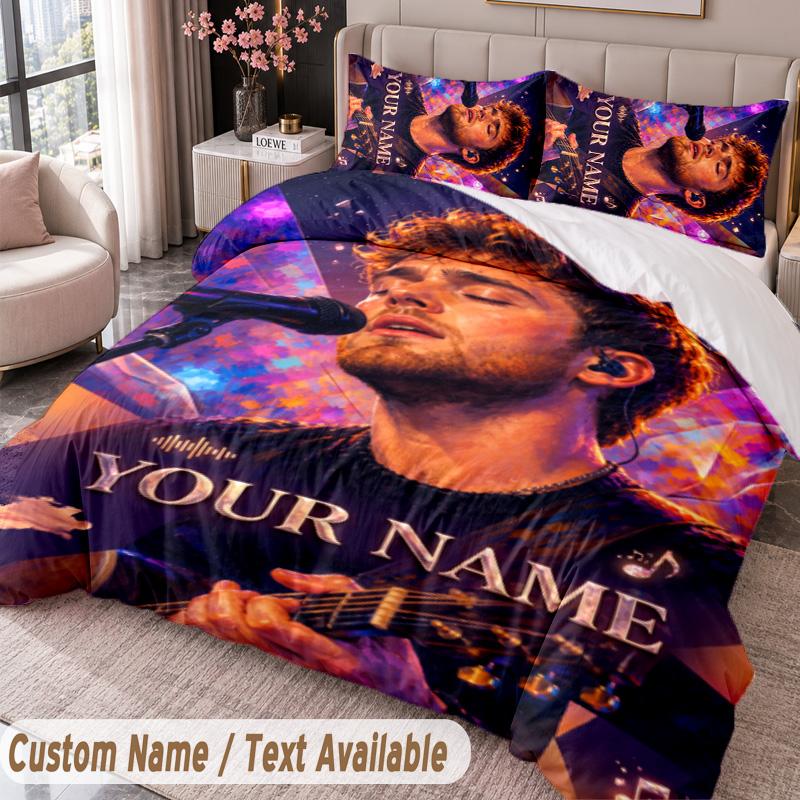 Custom Name Text 3Pcs Bedding Set Alex Warren Duvet Cover And Two Pillowcases