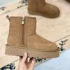 Snow Boots Thick-soled Winter New Sheepskin Fur Integrated Side Zipper Short Tube Leather Wool Warm Cotton Shoes Women