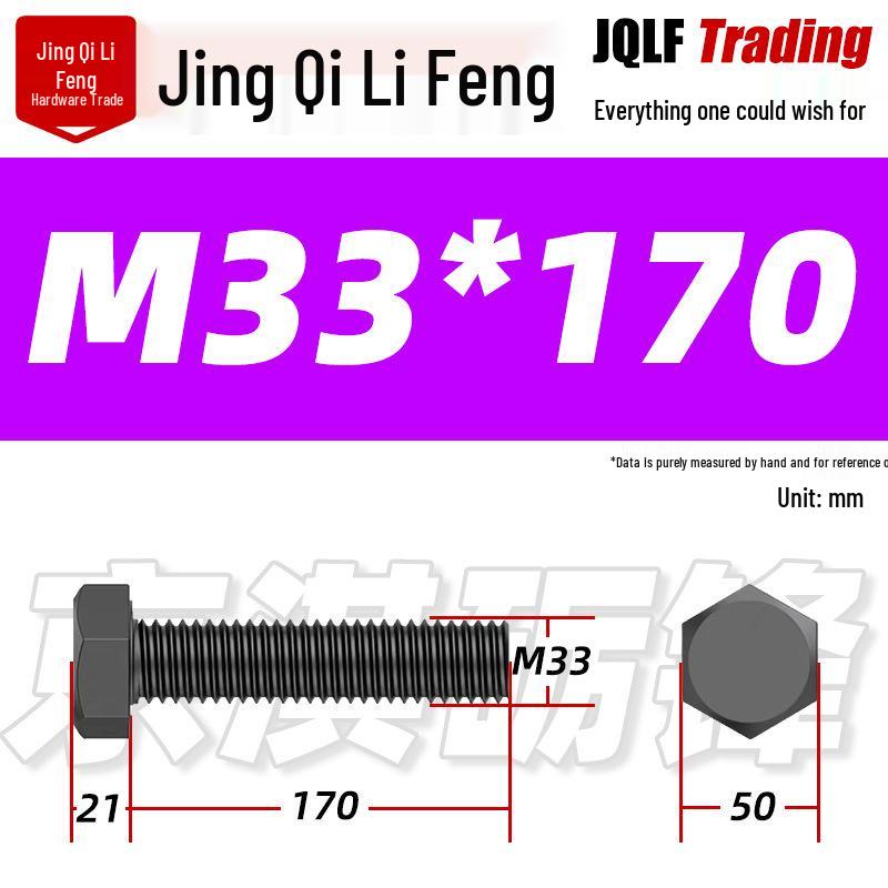 12.9 Grade High-Strength Blackened Hex Bolt M22-M48