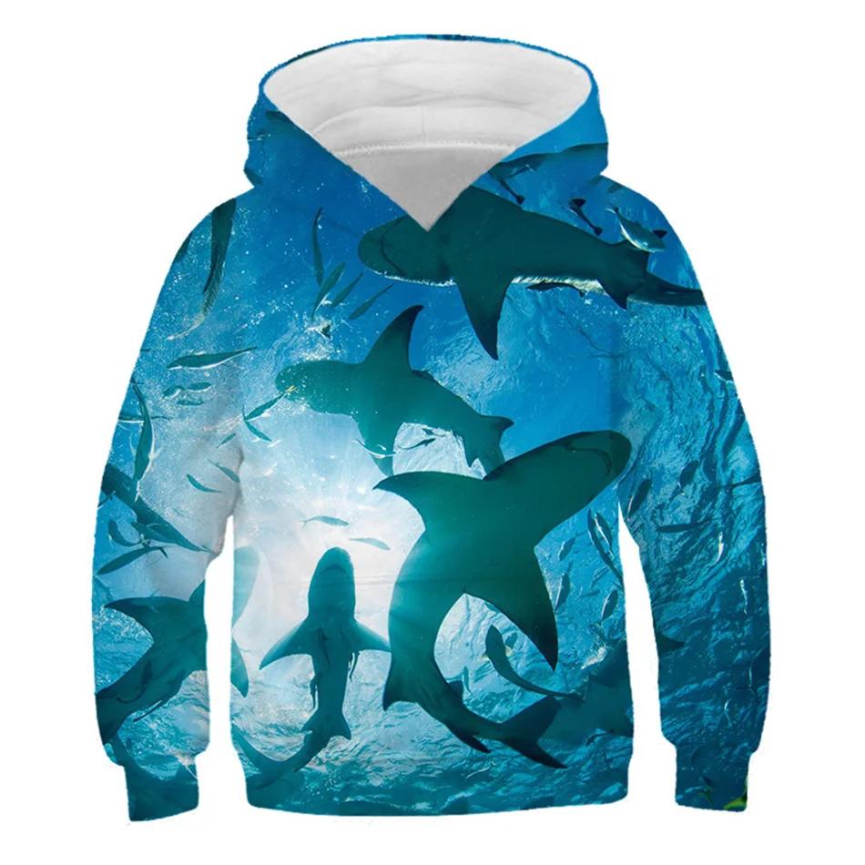 3d Girl Animal Hoodies Boy Deep Sea Shark Fish Print 413y Children Fashion Hooded Sweatshirts Kids Teen Casual Pullover Clothes