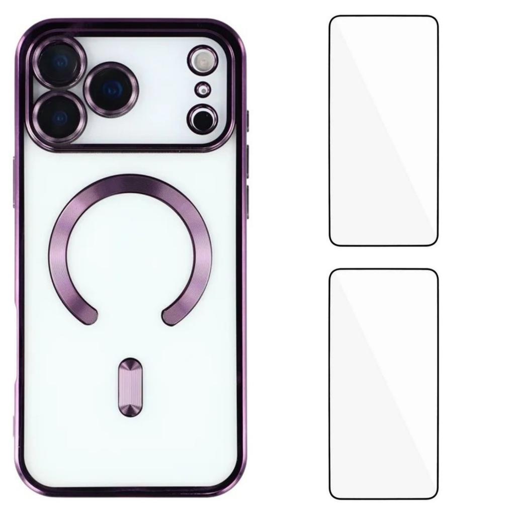 For iPhone 17 Pro Magnetic Case WANLONFENG Electroplated TPU Cover with Lens Film+2Pcs Tempered Glass