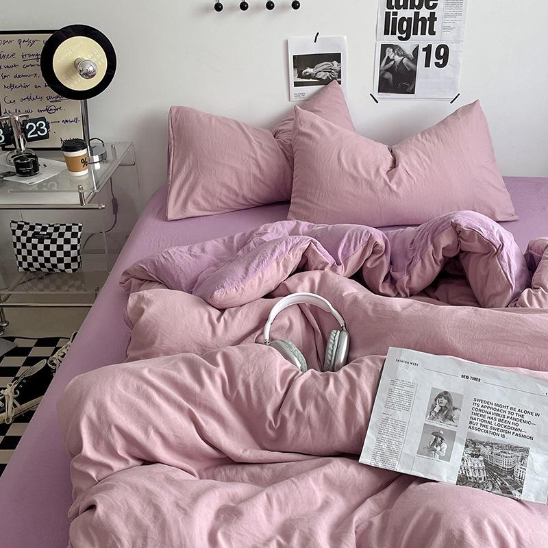 Простыня Пододеяльник Голый Сон Чистый Хлопок Набор из Четырех Предметов Стиранный Хлопок Мягкая Простыня Пододеяльник Однотонное Постельное Белье