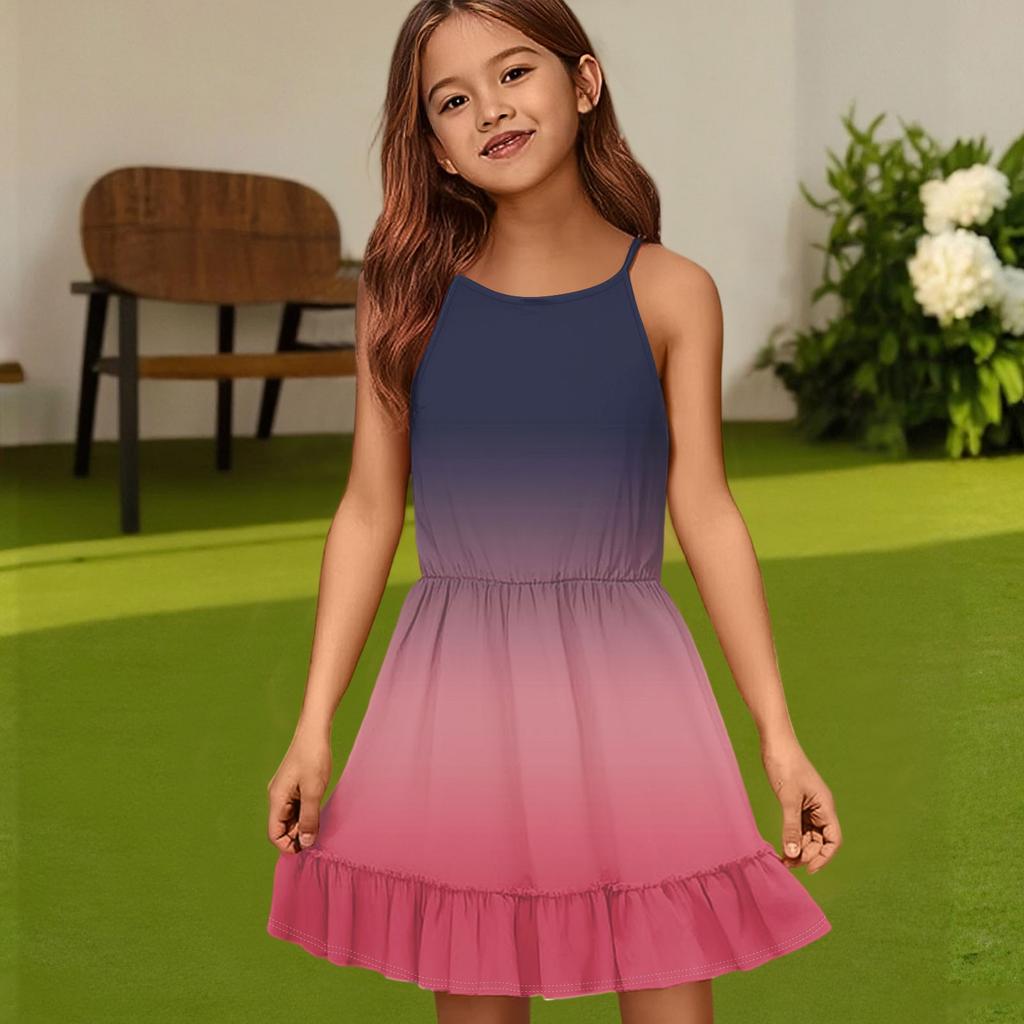 Детское летнее повседневное модное платье с круглым вырезом, однотонное, без рукавов