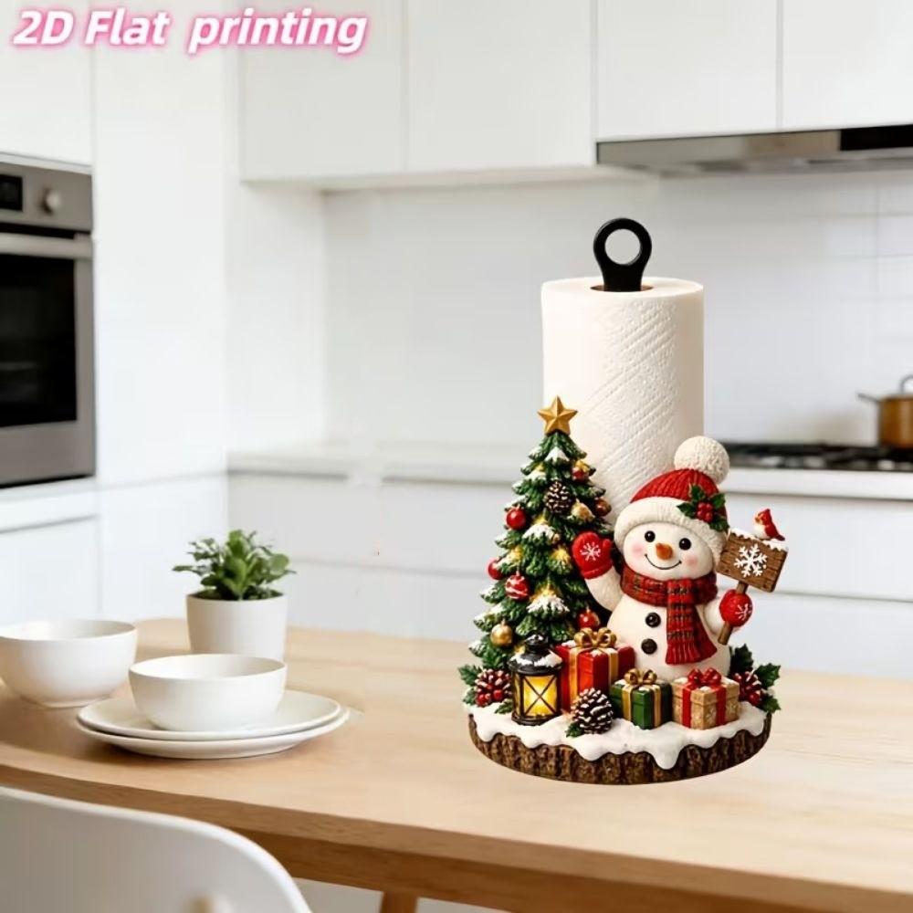 Acrylic Wood Base Christmas Paper Towel Holder Freestanding Snowman Floral Towel Stand Bathroom