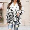 Women Plus Size Open Front Cardigan Draped Collar Long Sleeve Black White Floral Butterfly Printed Outerwear