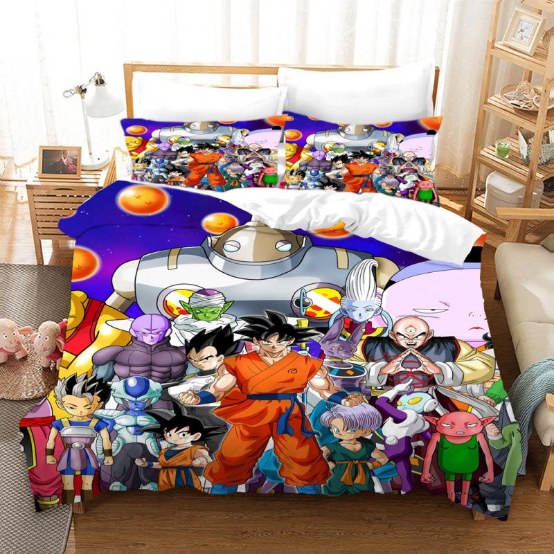 3D Cartoon Anime Digital Printing Dragon Ball Peripheral Bedding Duvet Cover Three Piece Set Decorative Bed Sheet Pillowcase