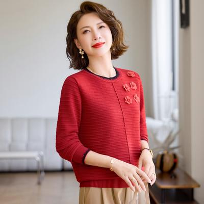 Модная футболка с длинным рукавом в зарубежном стиле для мамы, одежда для женщин среднего и пожилого возраста