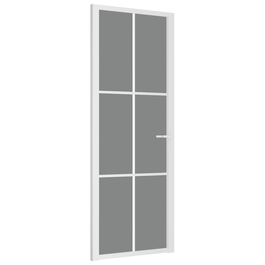 Interior Door 76 x 201.5 cm White Tempered Glass and Aluminum