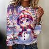 Женская футболка с длинным рукавом, повседневная, праздничная, забавная, с 3D-принтом Санты, топы, новая мода 2024, рождественская одежда с изображением снеговика, свободного кроя