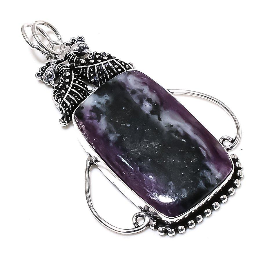 Russian Charoite Gemstone 925 Sterling Silver Jewelry Pendant 2.80" SU-6912