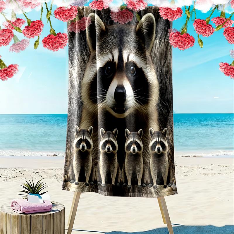 Raccoons and Sloth Print Beach Towel, Large Soft Quick Dry Towel for Beach Camping Swimming