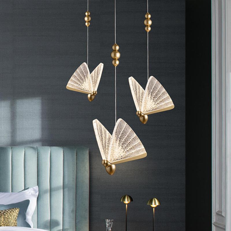 Nordic Butterfly Interior LED Cord Подвесные светильники Люстры Лампы для Спальни Гостиной Подвесные светильники Главная