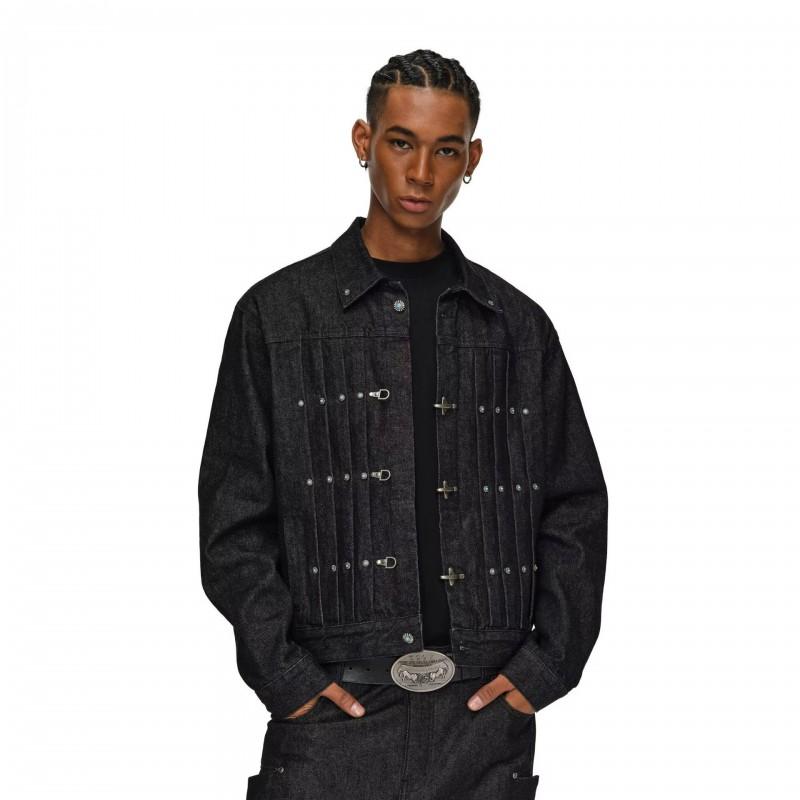 2026 Mens Short Distressed Denim Jacket With Snap Buttons Relaxed Fit Straight Hem Classic Collar Casual Daily Wear