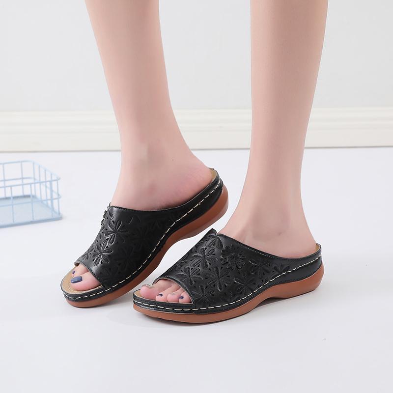 Модные женские повседневные туфли на танкетке с открытым носком, нескользящие туфли на мягкой подошве, сандалии для отдыха на открытом воздухе