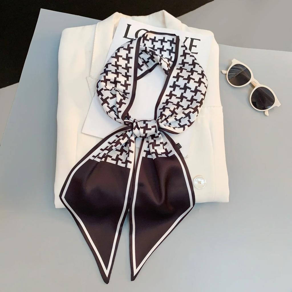 Luxury Design Zebra In Flowers Women Scarf Luxury Silk Scarf Fashion Hair Headband Foulard Skinny Bag Scarves Neckerchief Lady