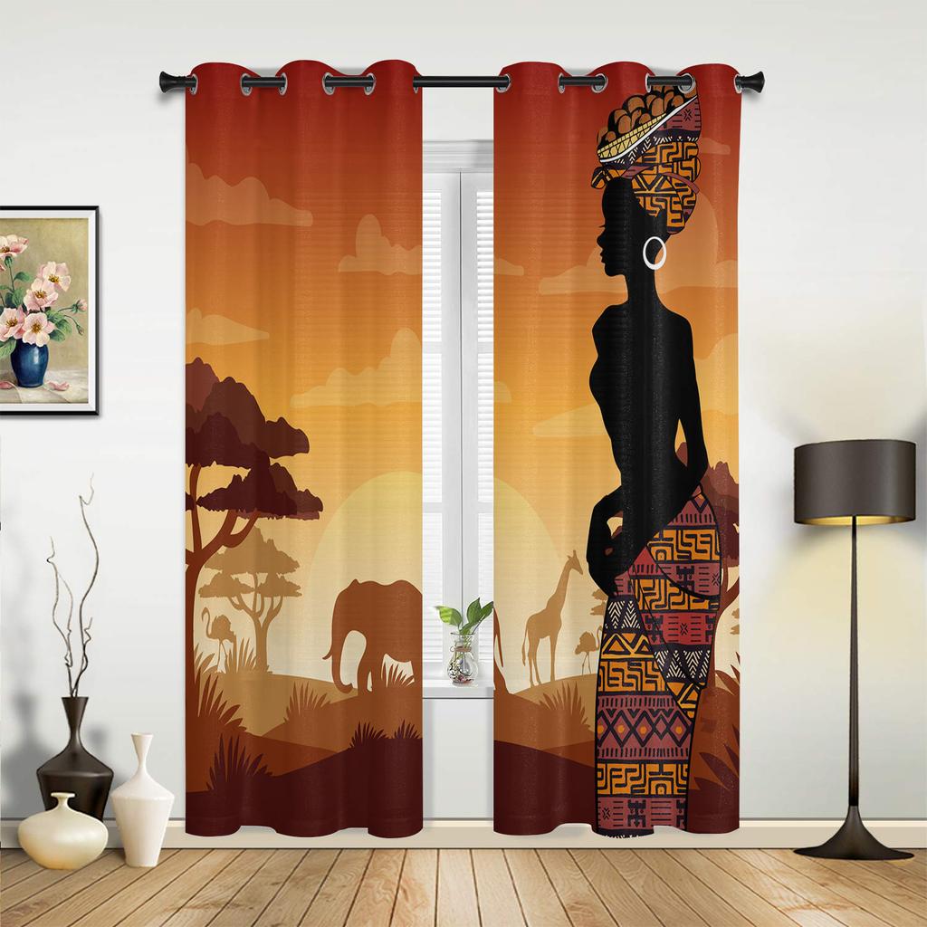 Ethnic Style African Women Black Women Curtains for Bedroom Living Room Drapes Kitchen Children's Room Window Curtain Home Decor