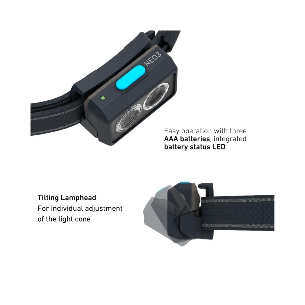 Светодиодный налобный фонарь Ledlenser NEO3 Идеально подходит для улицы и 502718 Японский налобный фонарь, Черно-синий, Работает от батареек, Легкий, 97 г, Компактный, Для бега, Черно-синий,