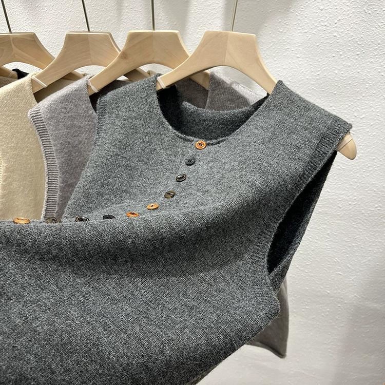 DIMANAF 2025 Осень Женский Жилет без рукавов на пуговицах Свитера Стиль Свободная Вязка Повседневный Свитер