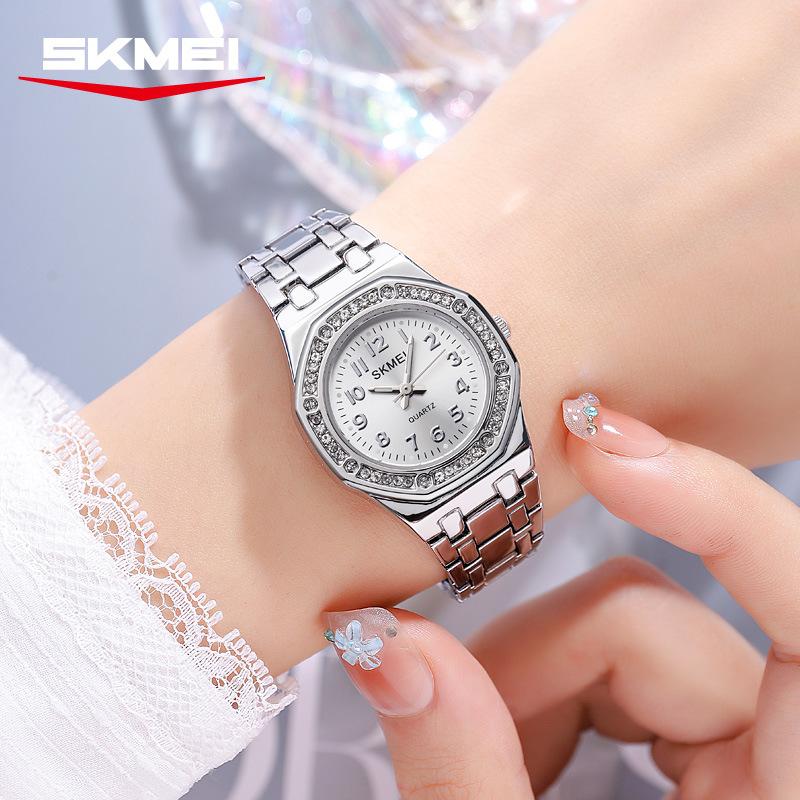 Элегантные женские часы с бриллиантами, водонепроницаемые, светящиеся, часы из нержавеющей стали, роскошные аналоговые кварцевые женские часы