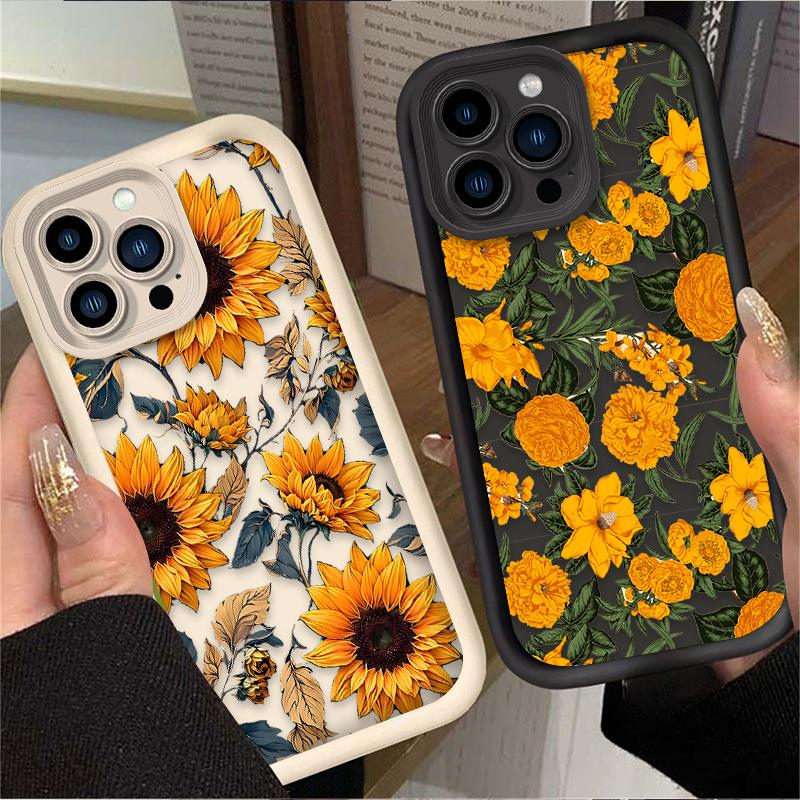 Красивый чехол с подсолнухами для iPhone 17 Air 16 16E 15 14 13 12 11 Pro Max X XS X S Max XR SE 2020 SE4 7 8 Мягкая силиконовая накладка